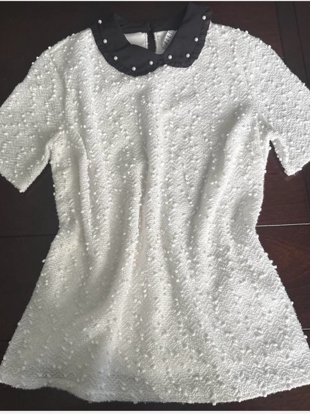 Elle White Textured  with white  Pearl-Embellished Peter Pan Collar